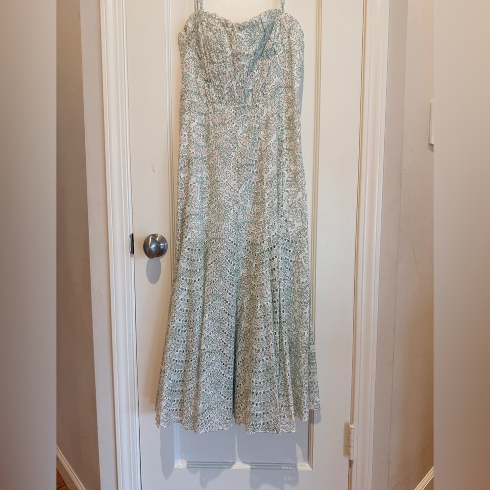 NWT Misa Los Angeles Lace Midi Dress in white/pink & green - Picture 4 of 10